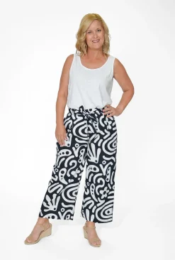 Orientique Gemma Cotton Crop Pant in Black & White-Women Cotton Pants | Womens Pants