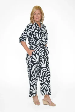 Orientique Gemma Cotton Crop Pant in Black & White-Women Cotton Pants | Womens Pants