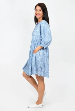 One Summer Genevieve Boho 3/4 Sleeve Cotton Dress in Jewel- Cotton Dresses | Midi Dresses