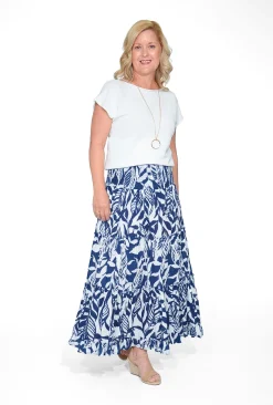 Orientique Georgia Organic Cotton Tiered Maxi Skirt in Navy- Skirts & Short | Organic Cotton Clothing