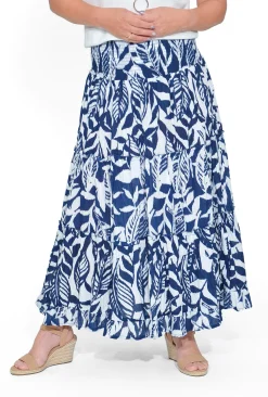 Orientique Georgia Organic Cotton Tiered Maxi Skirt in Navy- Skirts & Short | Organic Cotton Clothing