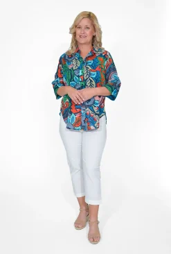 Orientique Giselle Organic Cotton Shirt in Navy Mix- Organic Cotton Clothing