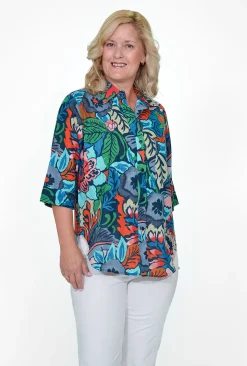 Orientique Giselle Organic Cotton Shirt in Navy Mix- Organic Cotton Clothing