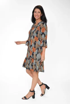 Caroline Morgan Glenda Frill Sleeve Boho Dress in Black- Long Sleeved Dresses | Knee Length Dresses