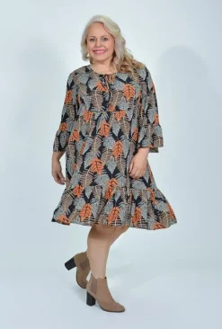 Caroline Morgan Glenda Frill Sleeve Boho Dress in Black- Long Sleeved Dresses | Knee Length Dresses