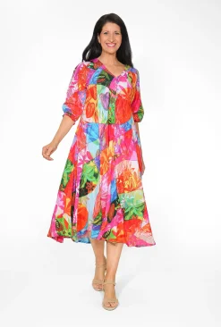 Orientique Glynis Rayon Short Sleeve Midi Dress in- Long Sleeved Dresses | Midi Dresses