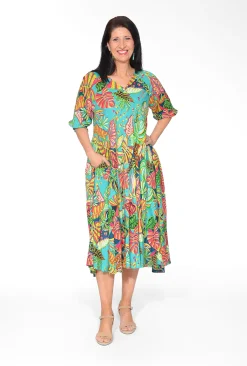 Orientique Glynis Rayon Short Sleeve Midi Dress in- Short Sleeved Dresses | Maxi Dresses