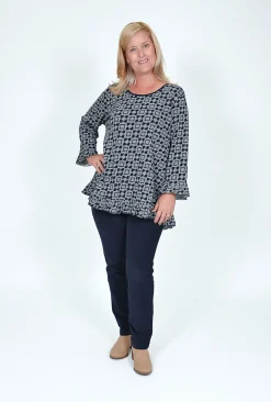 Orientique Hannah Frill Long Sleeve Top in Grey- Cotton Tops | Long Sleeved Tops