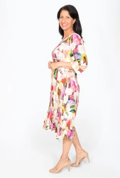 Willow Tree Helen Elbow Sleeve Dress in Floral Oil Paint- Long Sleeved Dresses | Midi Dresses