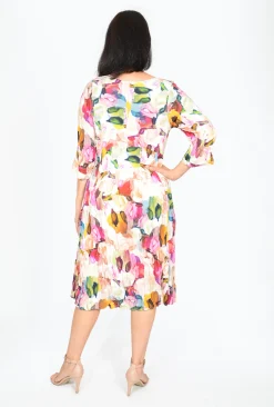 Willow Tree Helen Elbow Sleeve Dress in Floral Oil Paint- Long Sleeved Dresses | Midi Dresses