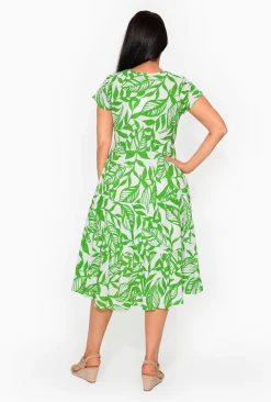 Orientique Istell Orangic Cotton Frill Dress in Green- Short Sleeved Dresses | Organic Cotton Clothing