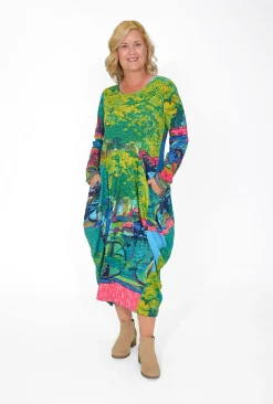 Orientique Jillian Long Sleeve Bubble Midi Dress in Bikes- Long Sleeved Dresses | Organic Cotton Clothing