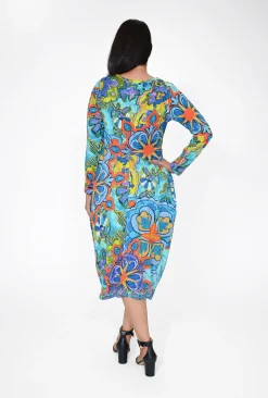 Orientique Jillian Long Sleeve Bubble Midi Dress in- Long Sleeved Dresses | Organic Cotton Clothing