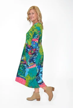 Orientique Jillian Long Sleeve Bubble Midi Dress in Bikes- Long Sleeved Dresses | Organic Cotton Clothing