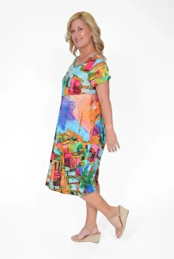 Orientique Josie Cotton Short Sleeve Dress in Havana Multi- Short Sleeved Dresses | Cotton Dresses