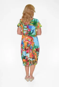 Orientique Josie Cotton Short Sleeve Dress in Havana Multi- Short Sleeved Dresses | Cotton Dresses