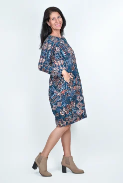 Orientique Josie Long Sleeve Bubble Dress in Midnight- Long Sleeved Dresses | Above Knee Dresses