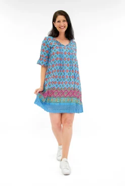 One Summer Julia Cotton Boho Tunic Dress in- Short Sleeved Dresses | Cotton Dresses