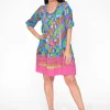 One Summer Julia Cotton Boho Tunic Dress in & Pink- Short Sleeved Dresses | Above Knee Dresses