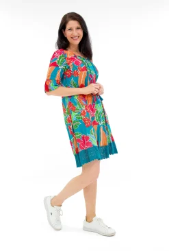 One Summer Julia Cotton Boho Tunic Dress in- Short Sleeved Dresses | Cotton Dresses