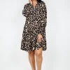 Sass Kaye Animal Long Sleeve Dress in Brown- Long Sleeved Dresses | Above Knee Dresses