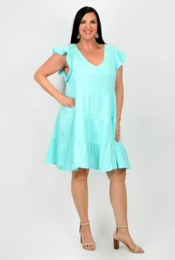 Sass Kayla Flutter Sleeve Cheesecloth Dress in- Above Knee Dresses | Sleeveless Dresses