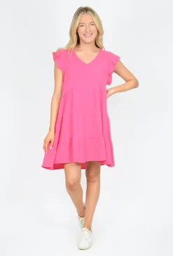 Sass Kayla Flutter Sleeve Cheesecloth Dress in- Above Knee Dresses | Sleeveless Dresses