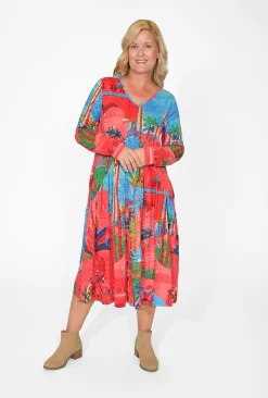 Orientique Kelsey Midi Peak Dress in- Long Sleeved Dresses | Organic Cotton Clothing