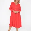 Orientique Kelsey Midi Peak Dress in- Long Sleeved Dresses | Organic Cotton Clothing