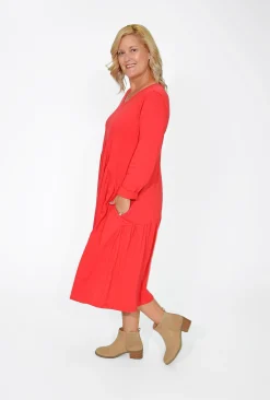 Orientique Kelsey Midi Peak Dress in- Long Sleeved Dresses | Organic Cotton Clothing