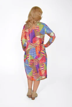Orientique Kelsey Midi Peak Dress in Abstract- Long Sleeved Dresses | Organic Cotton Clothing