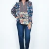 Orientique Kiara Puff Long Sleeve Blouse in Blue Multi- Long Sleeved Tops