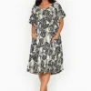 Orientique Kora Rayon Frill Short Sleeve Shift Dress in Black & White- Short Sleeved Dresses | Midi Dresses