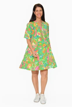 Orientique Lacey Organic Cotton Frill Sleeve Dress in- Short Sleeved Dresses | Cotton Dresses