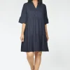 One Summer Laura V-Neck Layer Dress in Navy- Long Sleeved Dresses | Above Knee Dresses