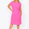 Willow Tree Layne Linen Side Tie Dress in Hot Pink- Knee Length Dresses | Short Sleeved Dresses