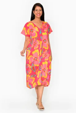 One Summer Leah Cotton Short Sleeve Kaftan in- Short Sleeved Dresses | Cotton Dresses