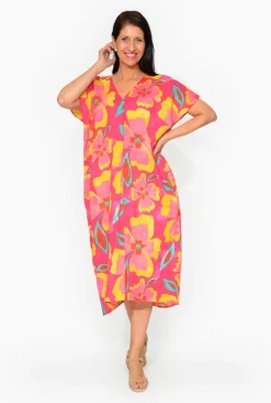 One Summer Leah Cotton Short Sleeve Kaftan in- Short Sleeved Dresses | Cotton Dresses