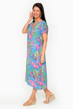 One Summer Leah Cotton Short Sleeve Kaftan in- Short Sleeved Dresses | Cotton Dresses