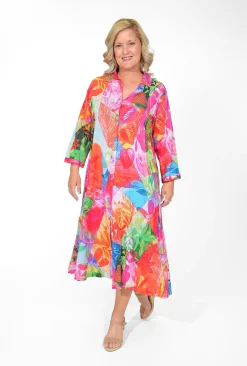 Orientique Leone Cotton Sleeve Collar Dress in Bright Pink- Long Sleeved Dresses | Organic Cotton Clothing