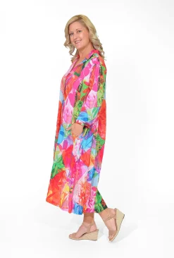 Orientique Leone Cotton Sleeve Collar Dress in Bright Pink- Long Sleeved Dresses | Organic Cotton Clothing