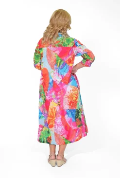 Orientique Leone Cotton Sleeve Collar Dress in Bright Pink- Long Sleeved Dresses | Organic Cotton Clothing