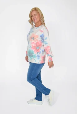 Cali&Co Leticia Floral Long Sleeve Knit in- Cardigans & Jumpers | Knitwear Tops