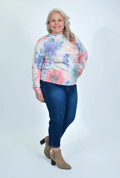Cali&Co Leticia Floral Long Sleeve Knit in- Cardigans & Jumpers | Knitwear Tops