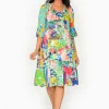 Escape Loretta Rayon Tassel Boho Shift Dress in Blue Tropics- Sleeved Dress