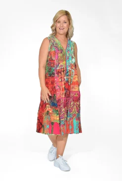 Orientique Lucy Organic Cotton Sleeveless Dress in- Cotton Dresses | Knee Length Dresses