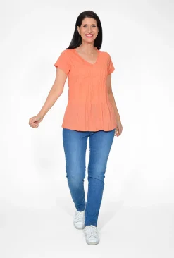 One Summer Maggie Crinkle Cotton T-Shirt in- Cotton Tops | Short Sleeve Tops