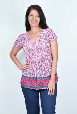 One Summer Maggie Short Sleeve Cotton Blouse in- Cotton Tops | Short Sleeve Tops