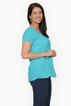 One Summer Maggie Short Sleeve Cotton Blouse in- Cotton Tops | Short Sleeve Tops