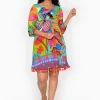 Orientique Marie Rayon Tassel Dress in Multicolour- Above Knee Dresses | Sleeved Dress